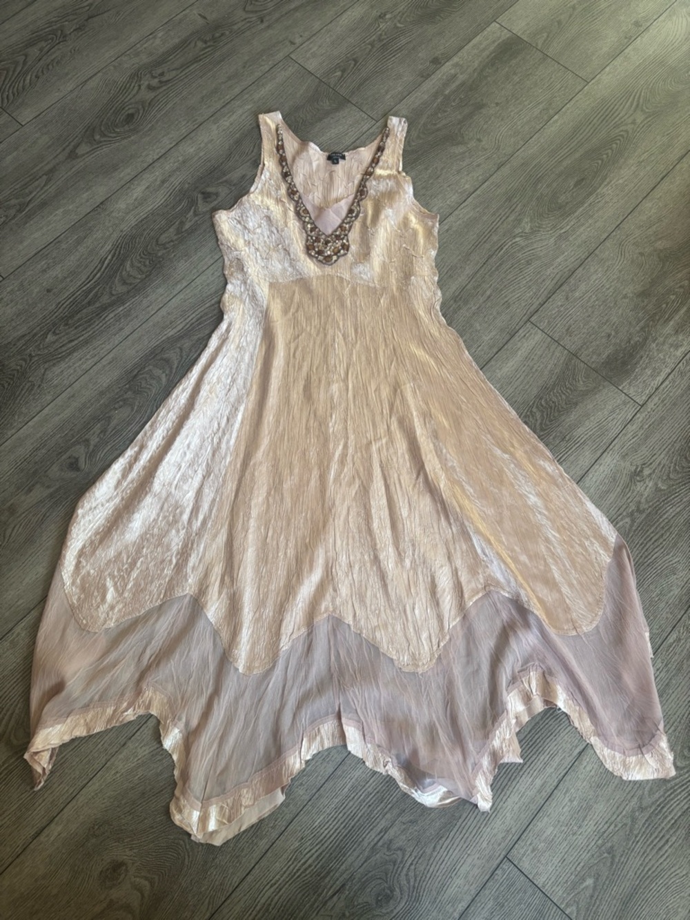 Komarov Sleeveless Pale Blush V-Neck Handkerchief Hem Dress